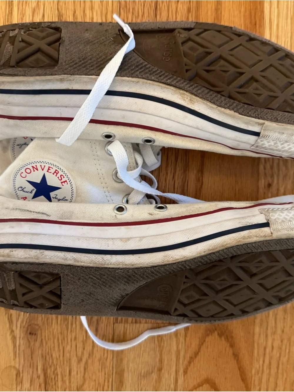 Converse White High-Top Sneakers with Red Trim
